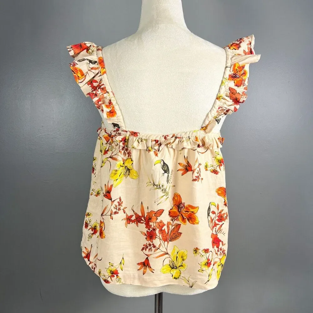 NWT‎ Evereve Char Floral Flutter Tank S Linen Ruffle Butter Yellow Feminine Boho - Picture 2 of 8